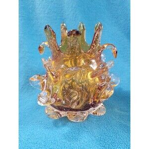 Ok Lighting Crystal Collection Art Glass Urchin/Thorn Vase Amber MCM